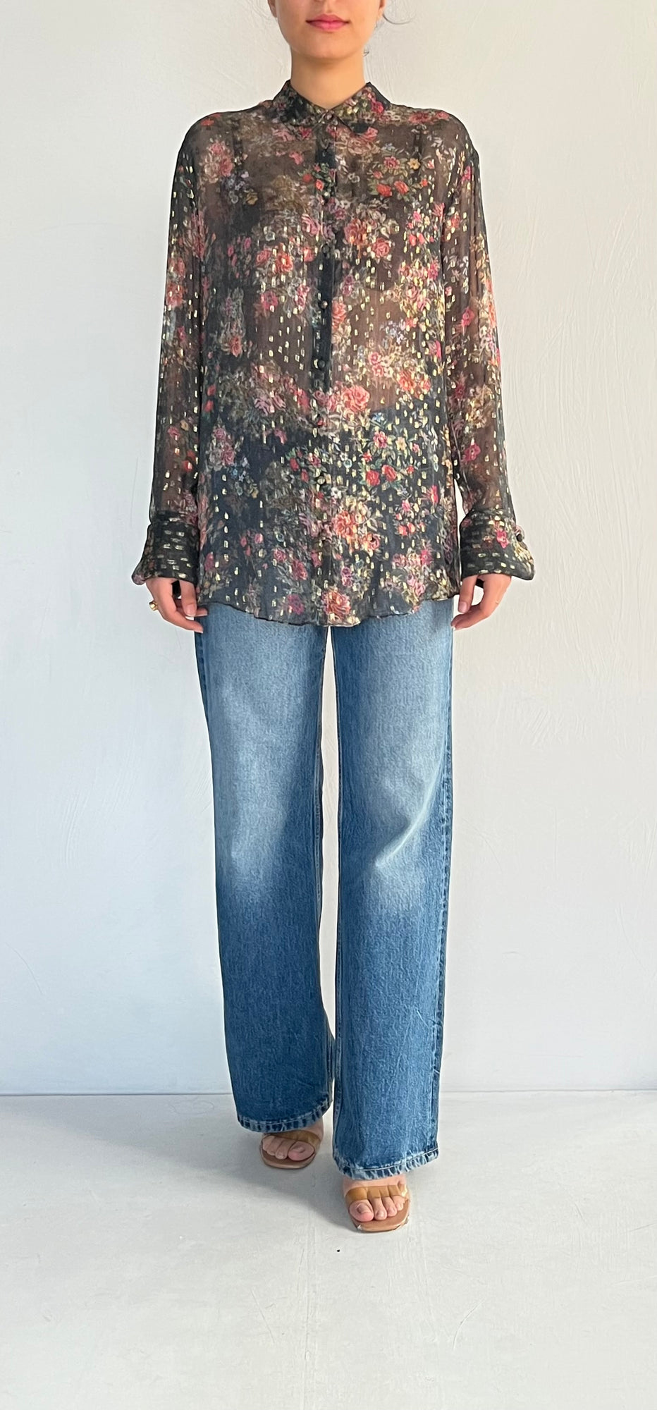 Rococo Sand | Lurex Full-Sleeve Shirt | Black
