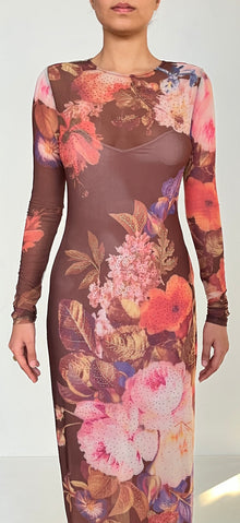 Rococo Sand | Brown Bodycon Long Dress | Brown