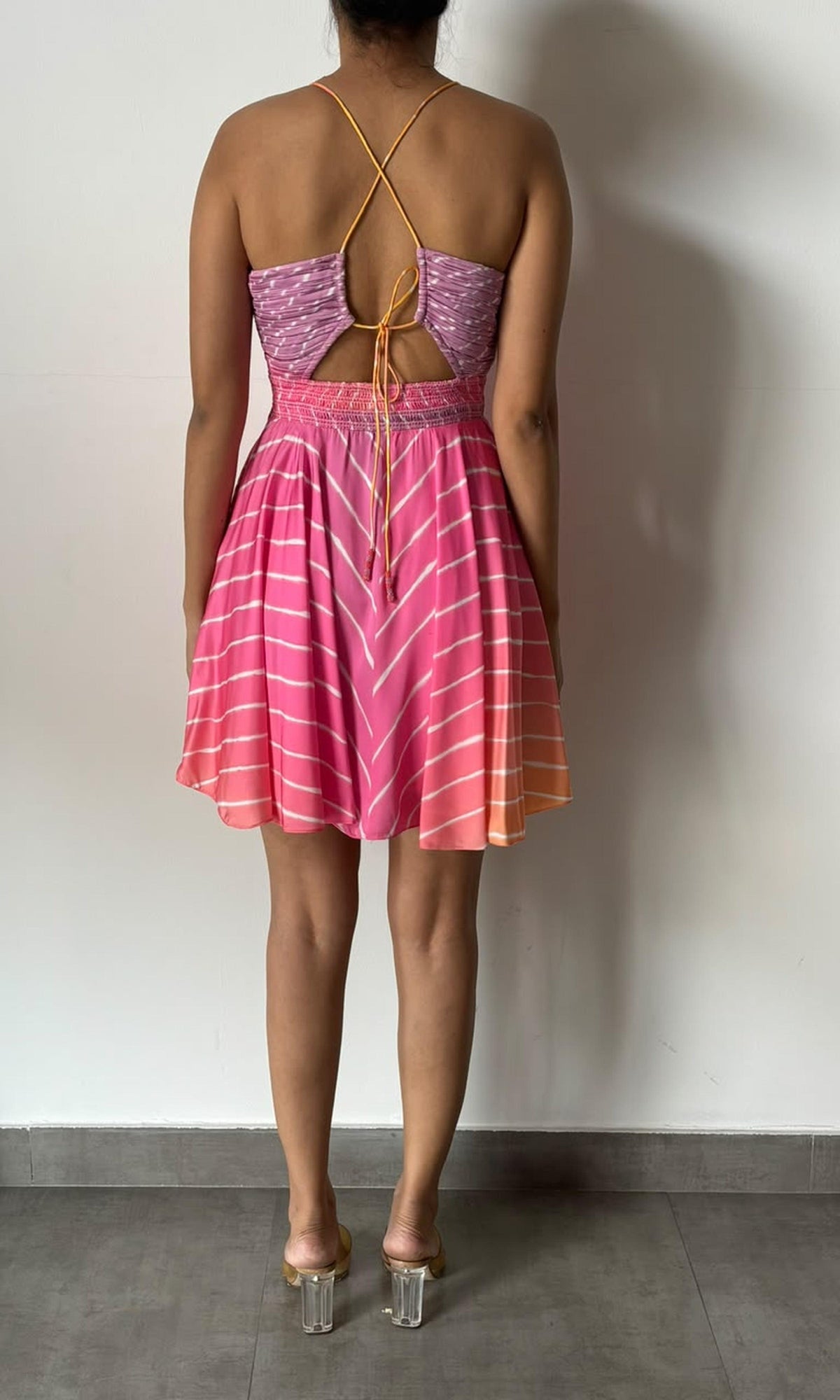 Rococo Sand | Inv Viscose Tanish Crepe Deep Neckline Short Dress | Ombre