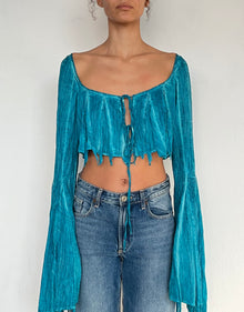 Rococo Sand | Wide-Neck Long-Sleeve Top | Blue