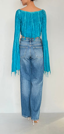 Rococo Sand | Wide-Neck Long-Sleeve Top | Blue