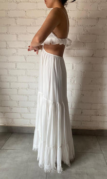 Rococo Sand | Inv Viscose Georgtte Bohemian-Style Cutout Maxi Dress | White