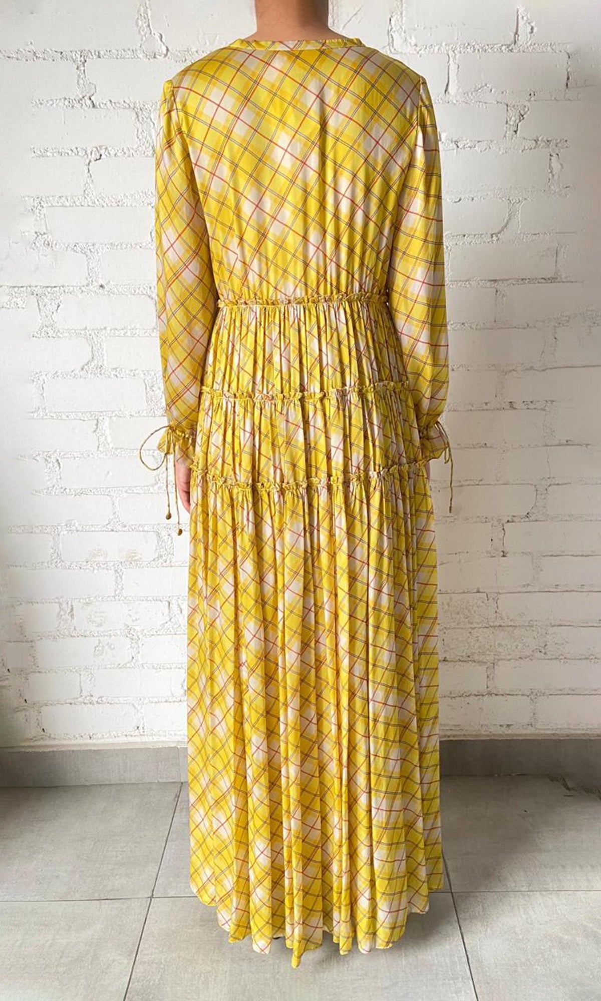Womens | Inv Polyester Satin Long Dress | Yellow Multi