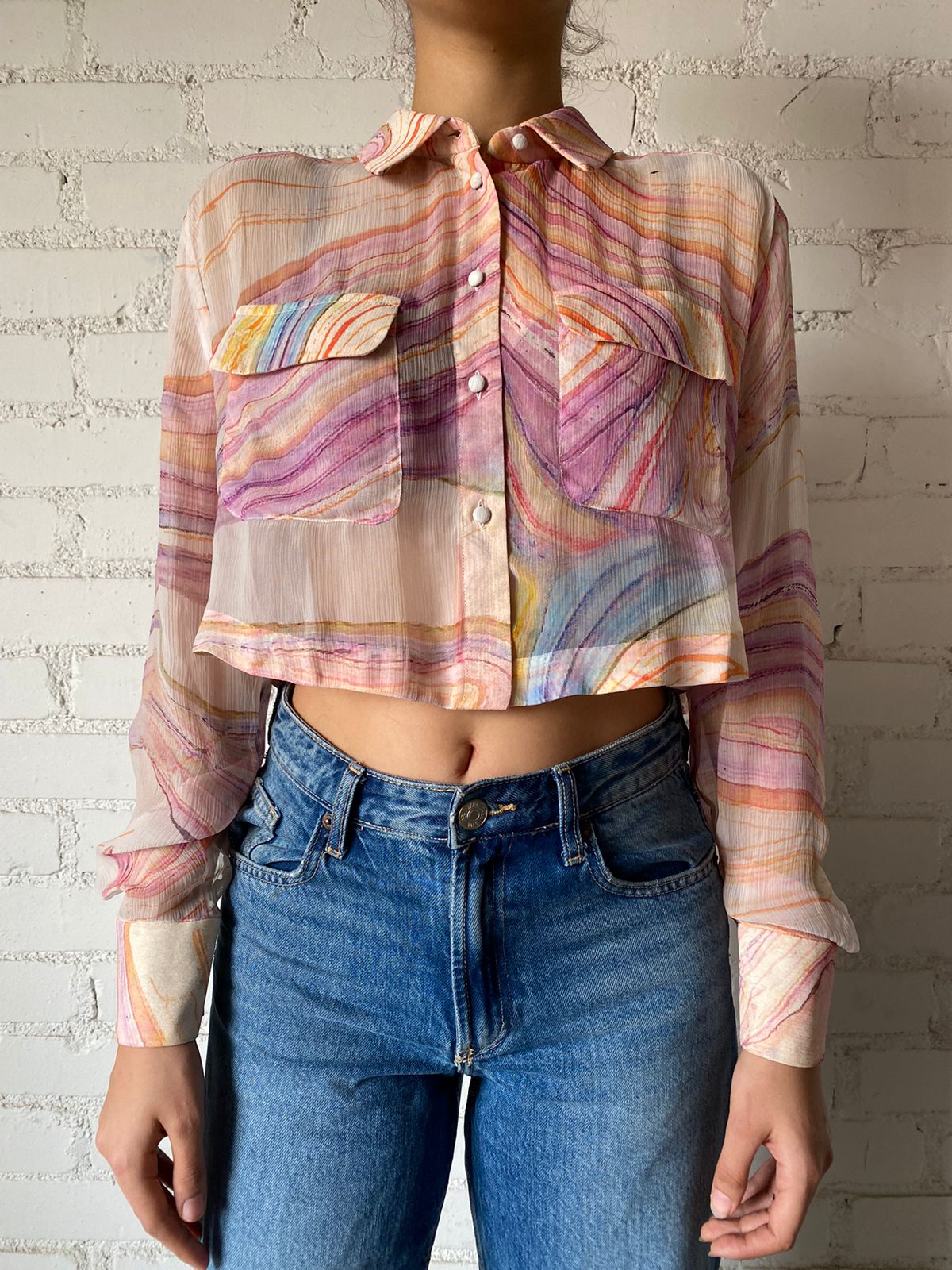 Rococo Sand | Chiffon Crop Shirt | Multicolor
