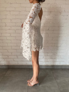 Rococo Sand | One-Shoulder Long-Sleeve Nylon Short Dress | White