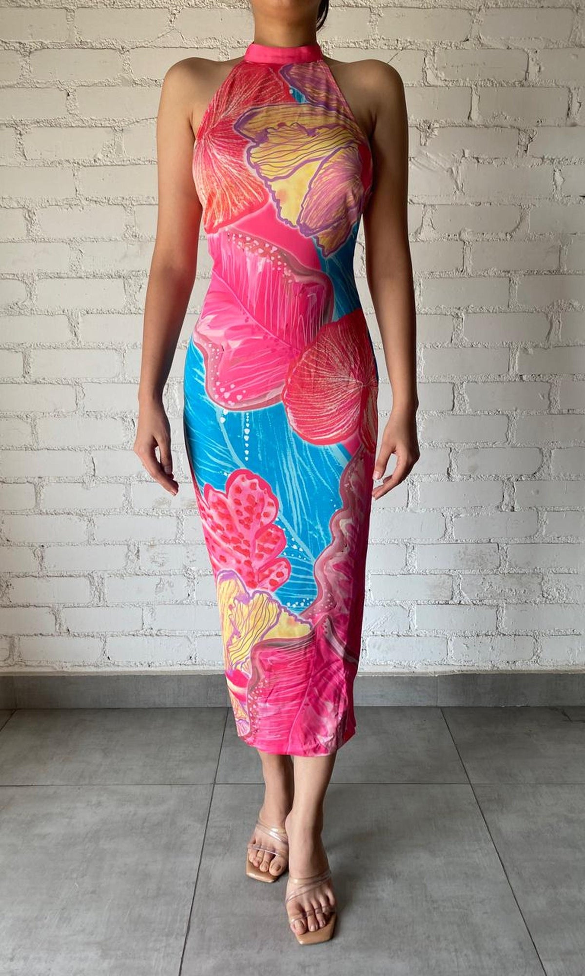 Womens | Inv Viscose/Satin Long Dress | Pink Print
