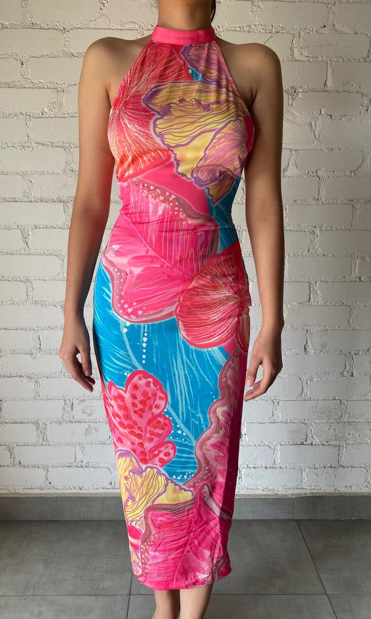 Womens | Inv Viscose/Satin Long Dress | Pink Print
