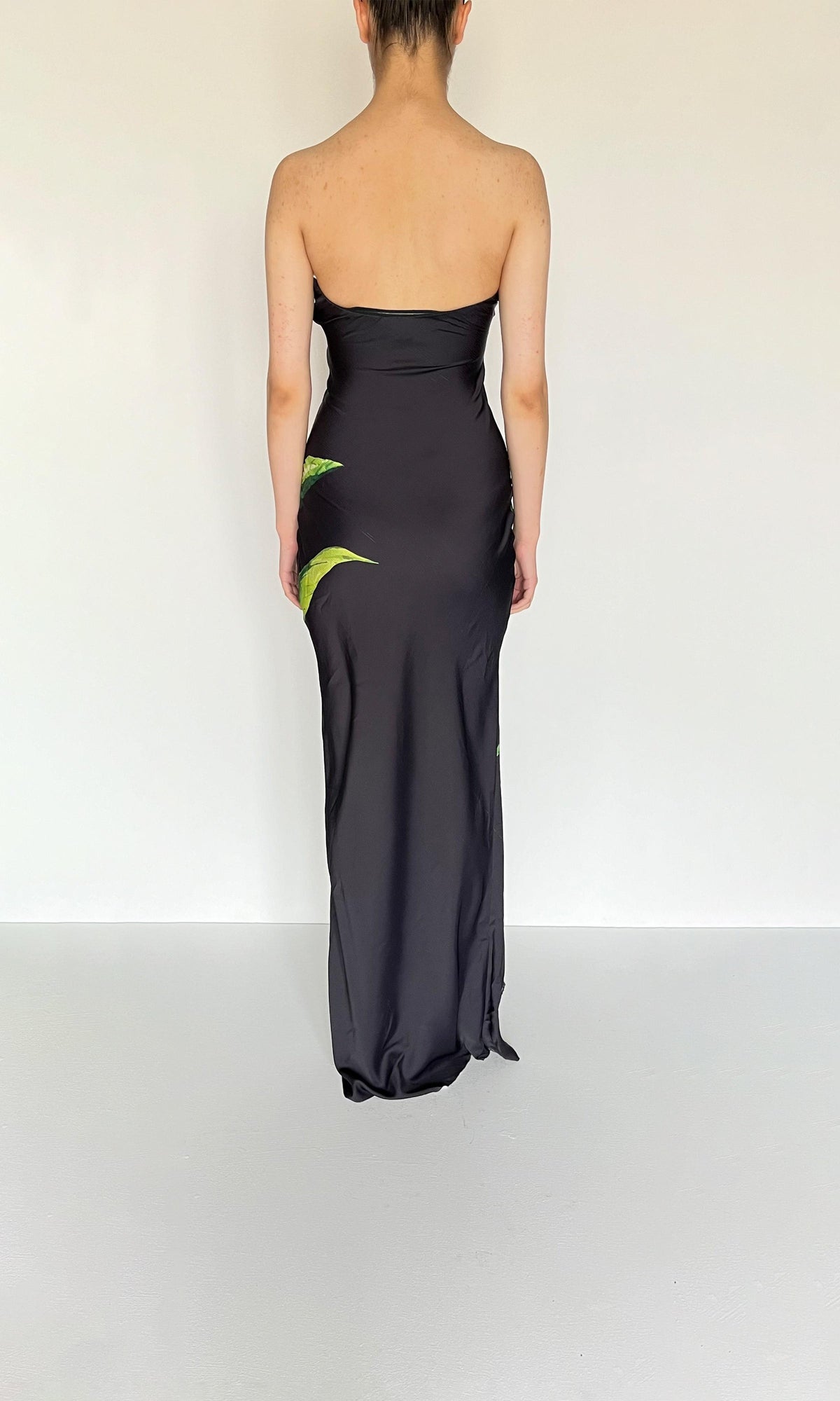 Rococo Sand | Inv Viscose Flat Chiffon Crepe Strapless Maxi Dress | Black