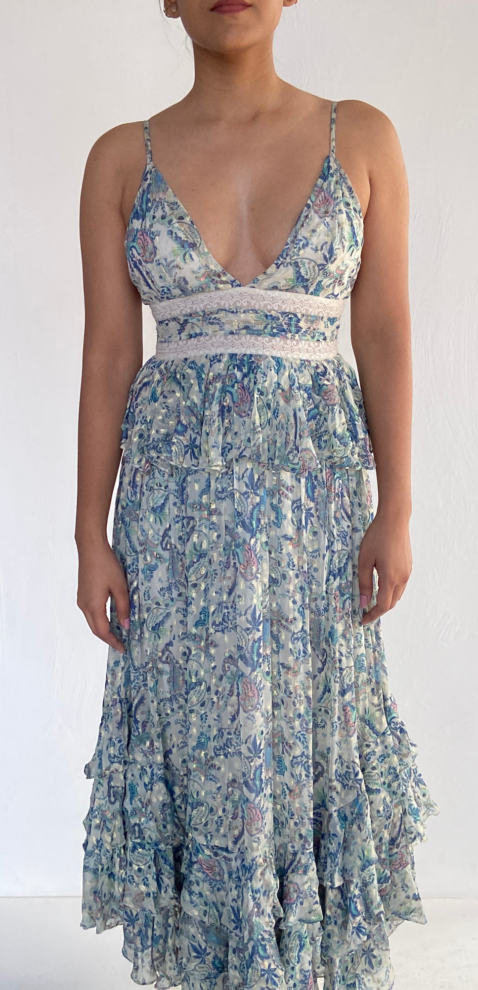 Rococo Sand | Strappy Long Dress | Blue/White
