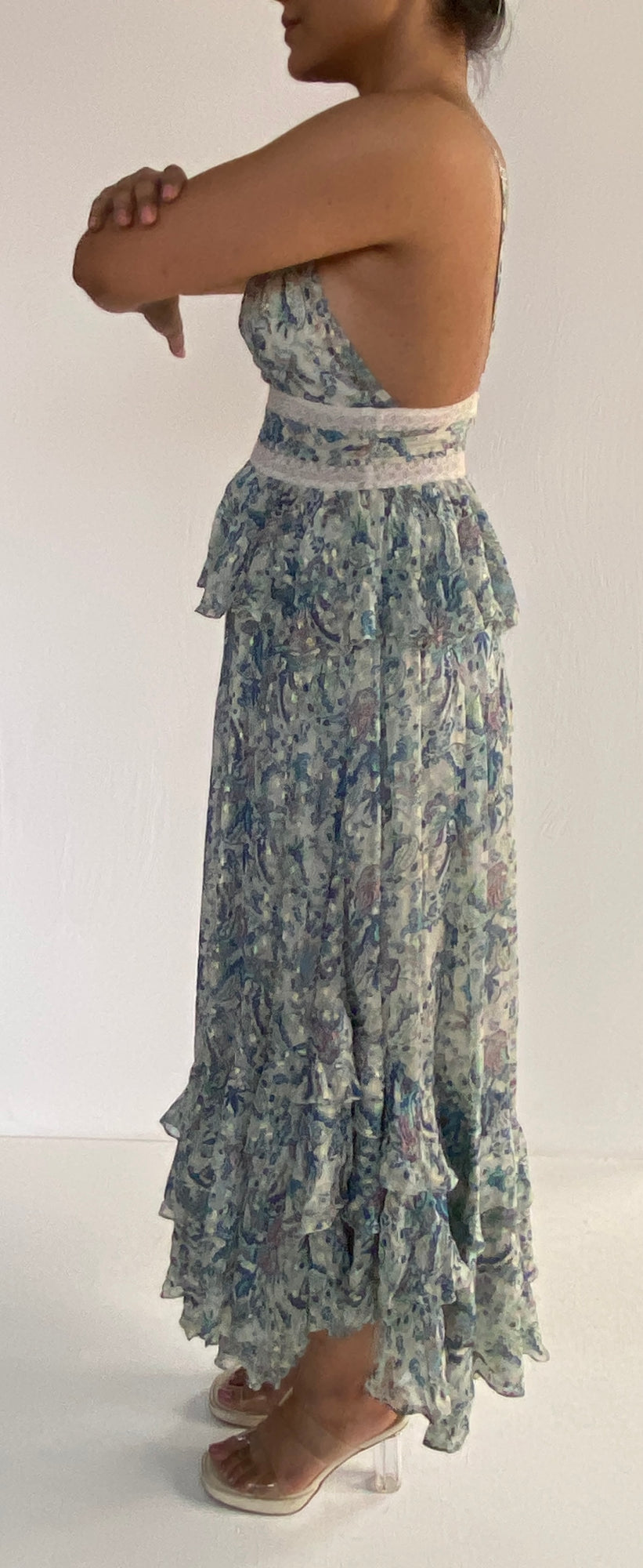 Rococo Sand | Strappy Long Dress | Blue/White
