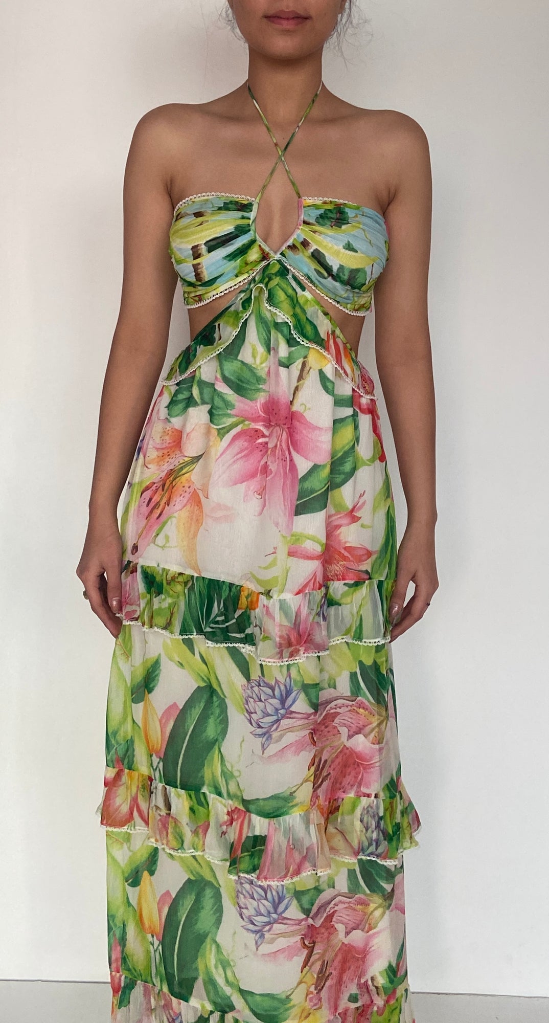 Rococo Sand | Lora Long Dress | Off-White Multi