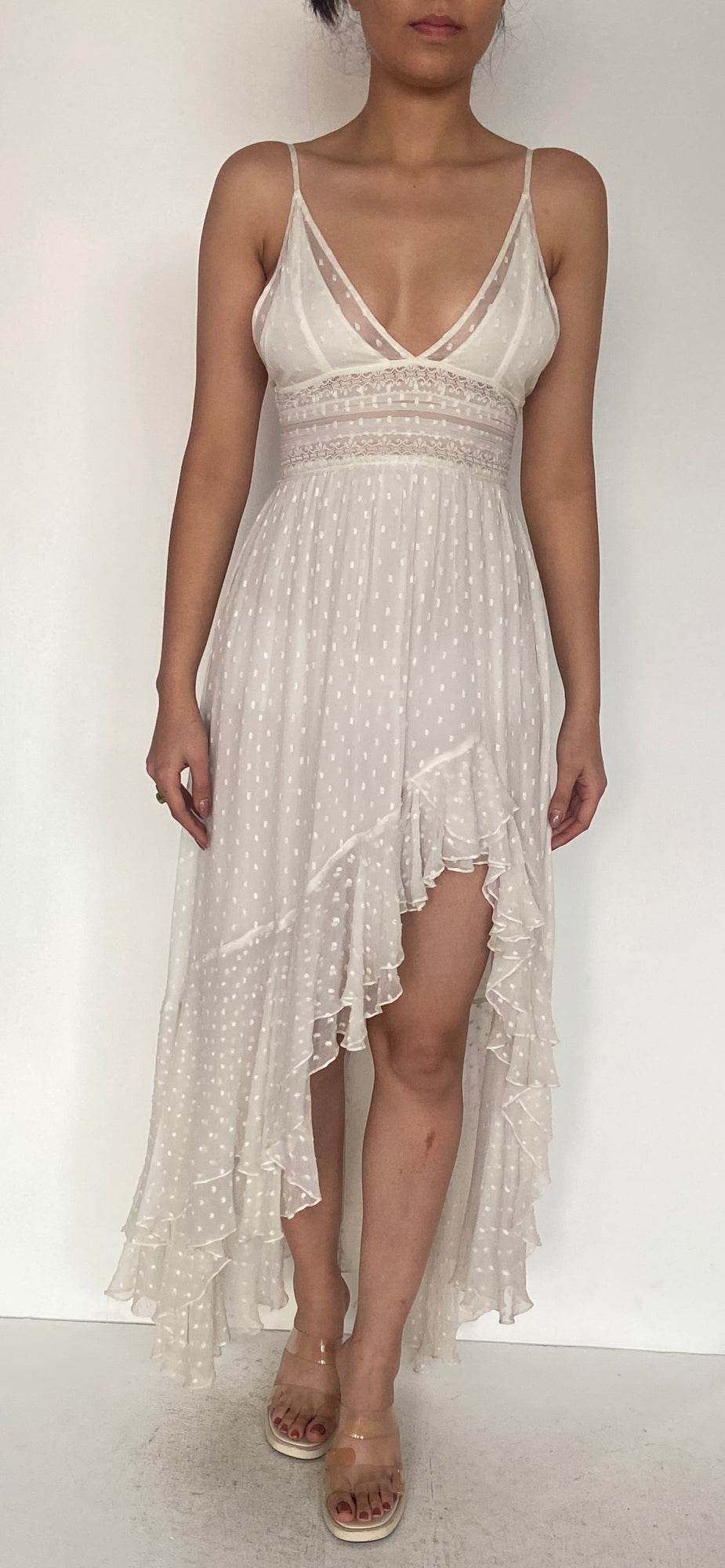 Rococo Sand | Mia Spaghetti-Neck High Low Dress | White