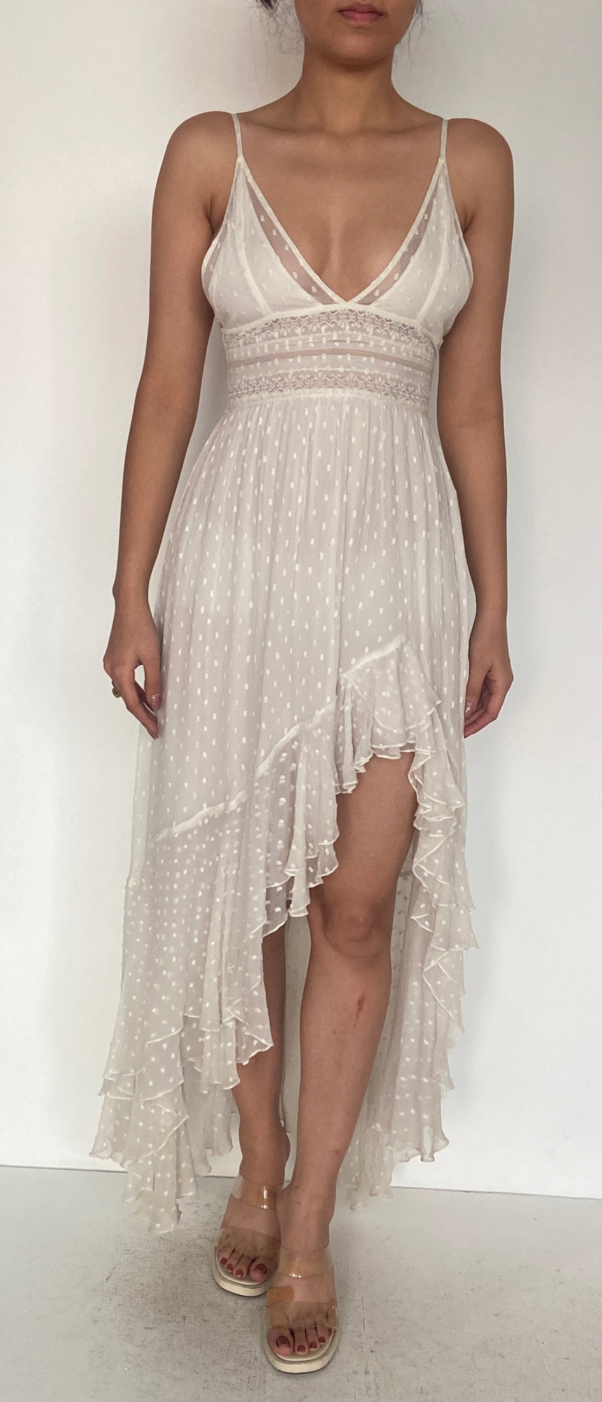 Rococo Sand | Mia Spaghetti-Neck High Low Dress | White