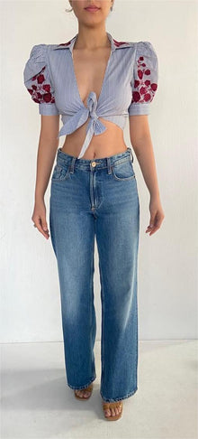 Rococo Sand | Knotted Crop Top | Blue