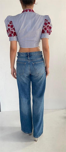 Rococo Sand | Knotted Crop Top | Blue