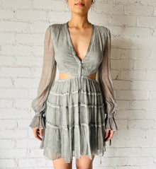 Rococo Sand | River Button-Down Short Dress | Gray