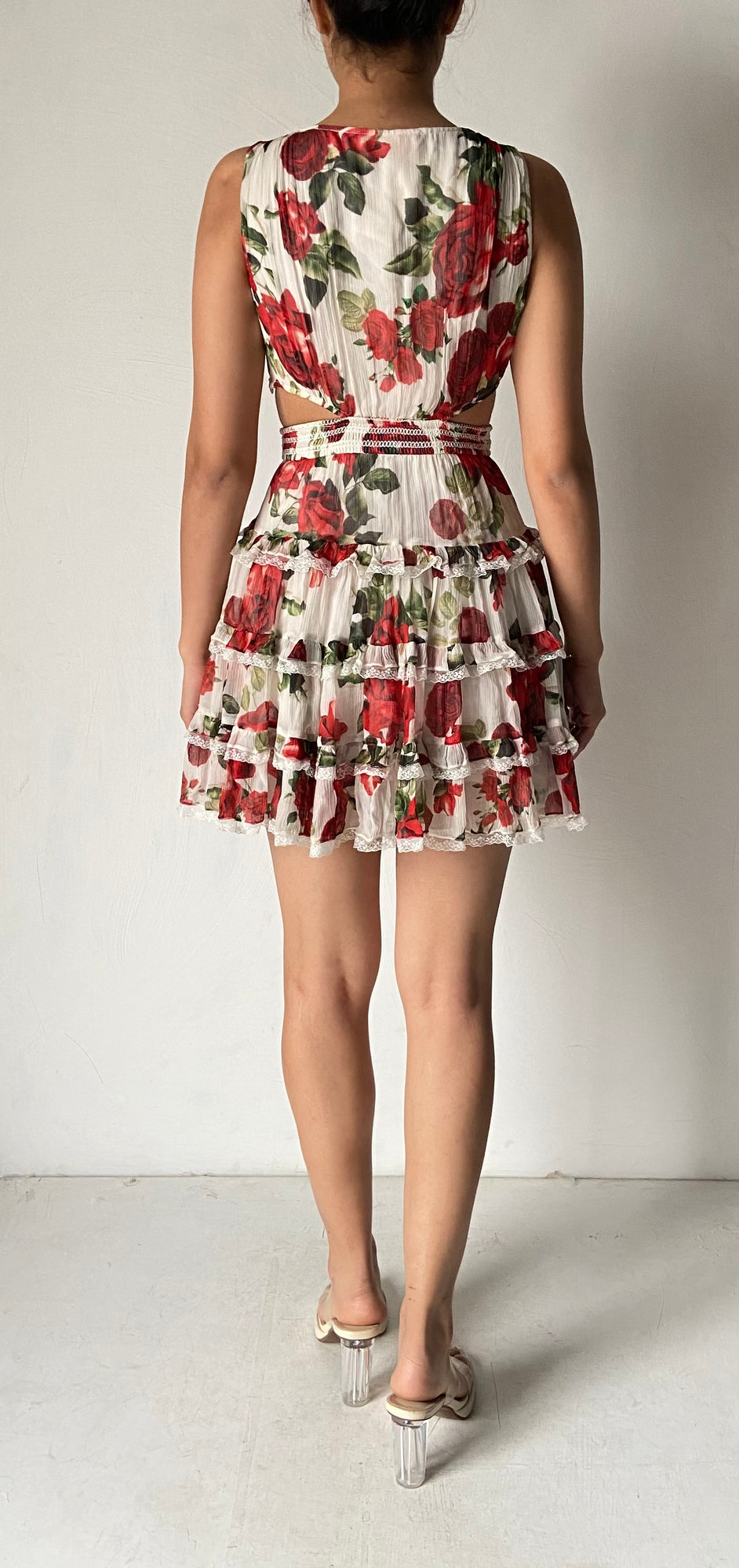 Rococo Sand | Rosie Cut Out Floral Short Dress | White/Red