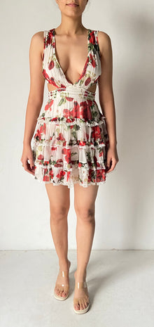 Rococo Sand | Rosie Cut Out Floral Short Dress | White/Red