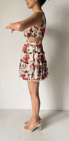 Rococo Sand | Rosie Cut Out Floral Short Dress | White/Red