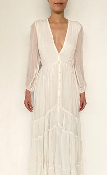 Rococo Sand | Z V-Neck Long-Sleeve Long Dress | White