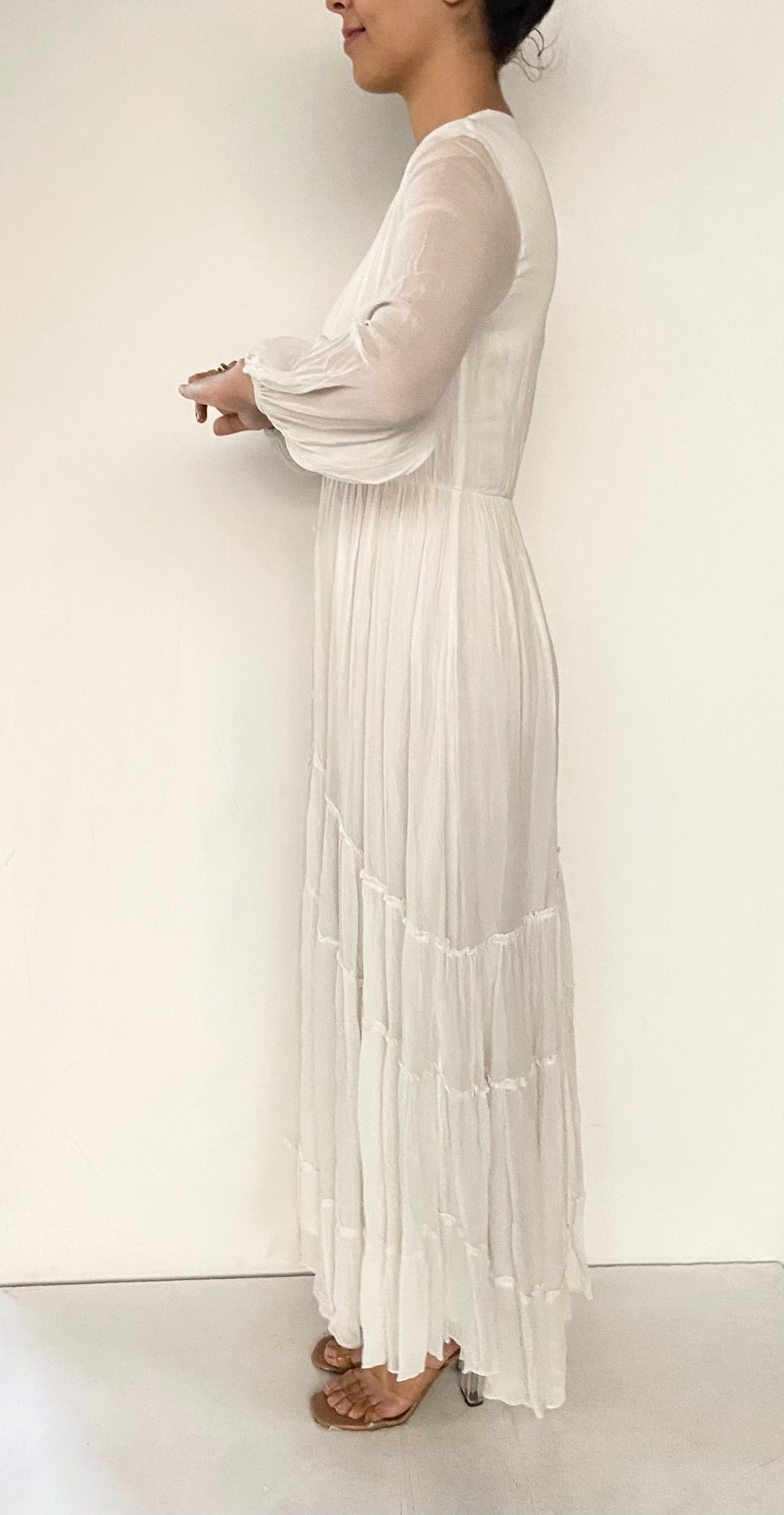 Rococo Sand | Z V-Neck Long-Sleeve Long Dress | White