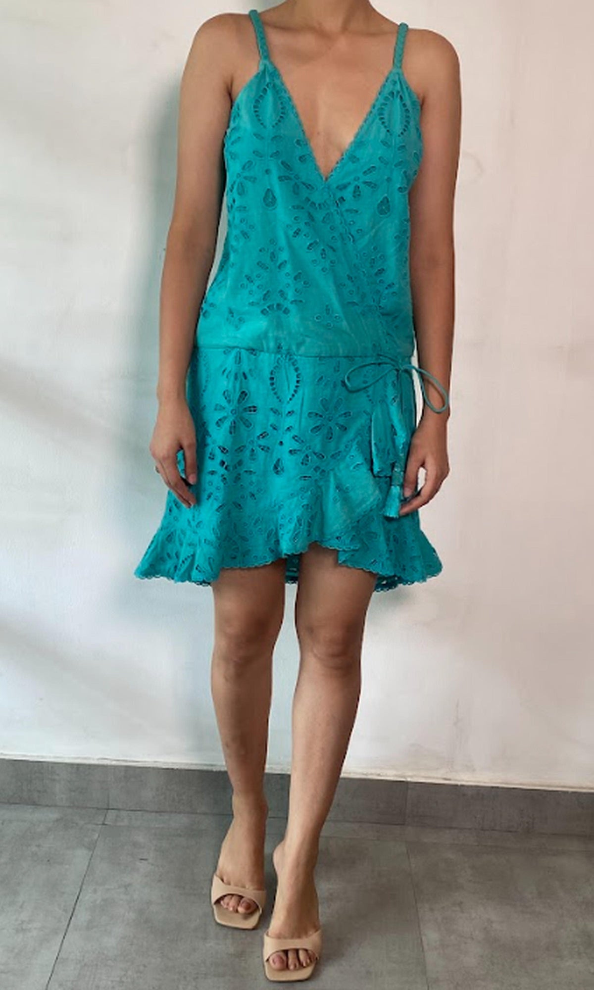 Womens | Inv Cotton Schiffli Short Dress | Teal
