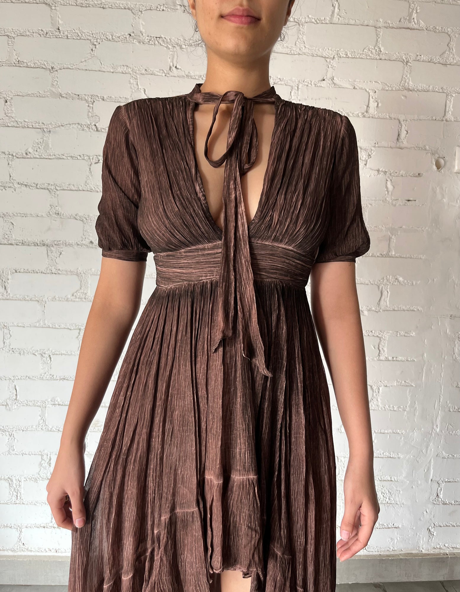 Rococo Sand | Brown Highlow Dress-Neck Tie | Brown