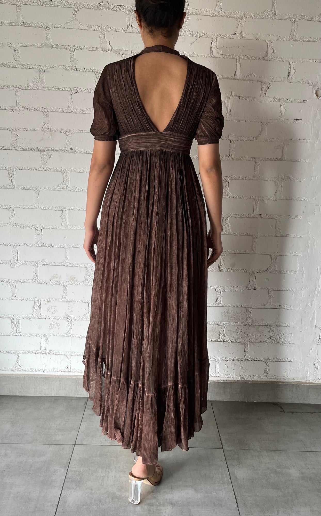 Rococo Sand | Brown Highlow Dress-Neck Tie | Brown