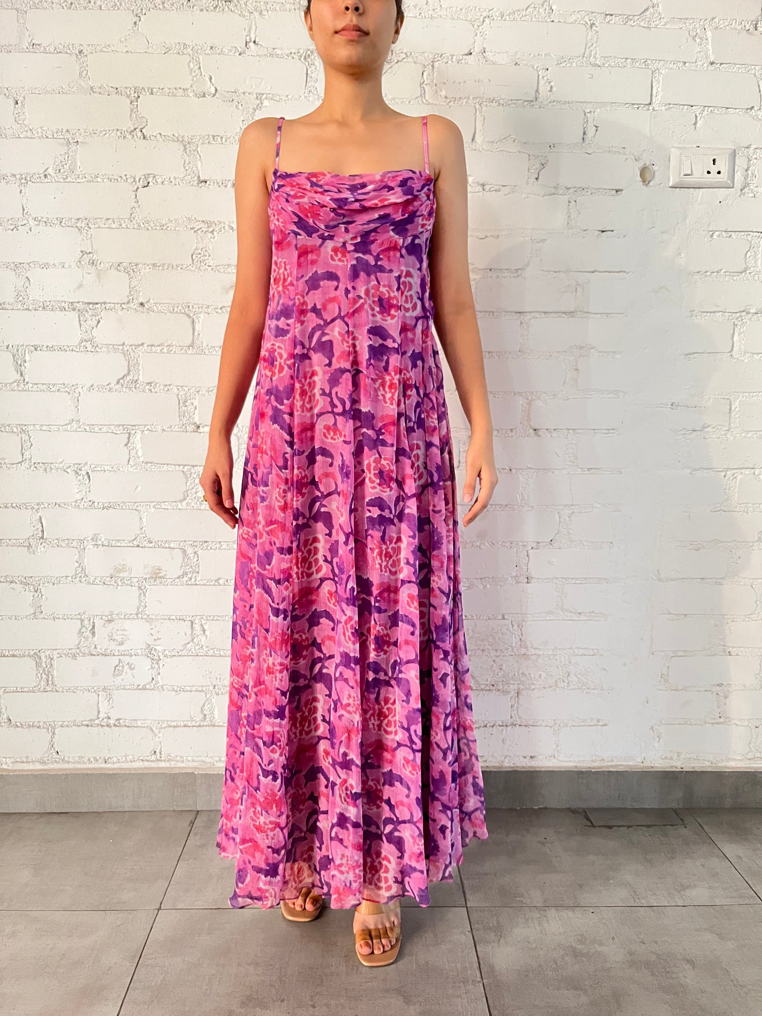Rococo Sand | Lei Cowl Long Dress | Pink/Blue