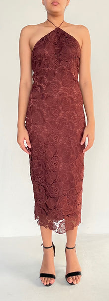 Rococo Sand | Brown Lace Midi Dress | Brown