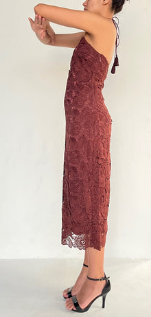 Rococo Sand | Brown Lace Midi Dress | Brown