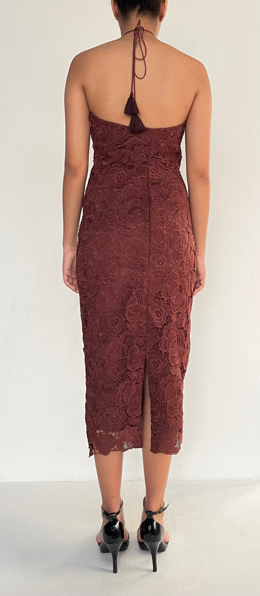 Rococo Sand | Brown Lace Midi Dress | Brown