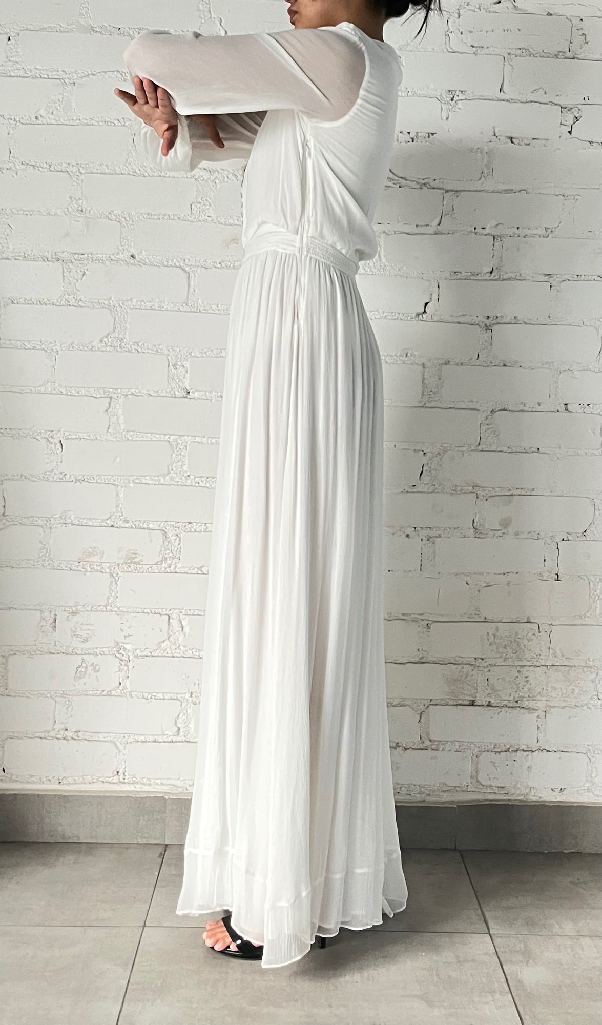 Rococo Sand | Chiffon Long Skirt | White