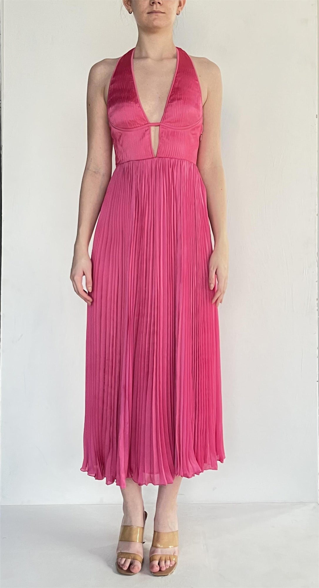 Rococo Sand | Deep-Neck Midi Dress | Pink