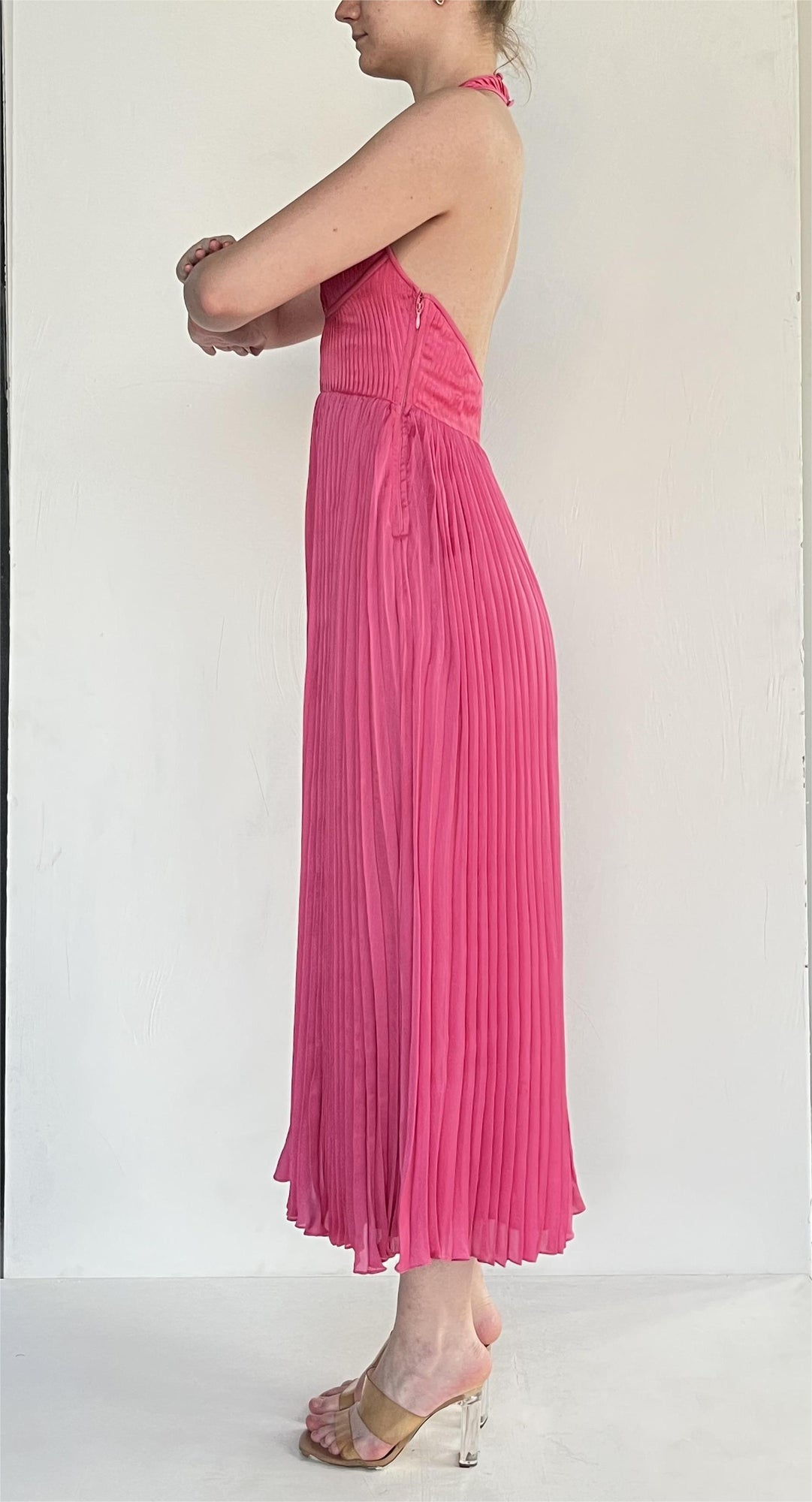 Rococo Sand | Deep-Neck Midi Dress | Pink