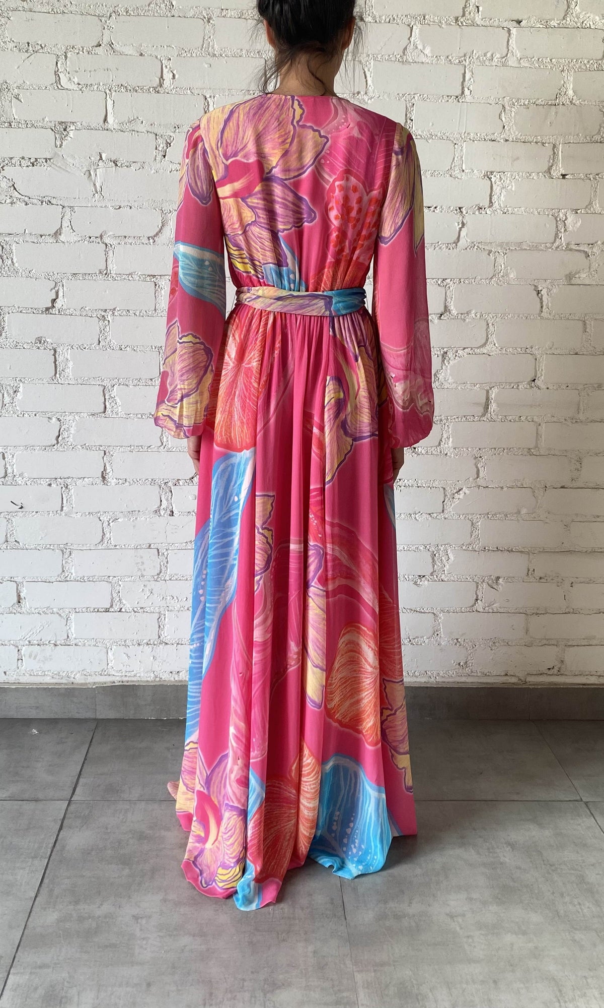 Womens | Juno Chiffon Long Dress | Pink Multi