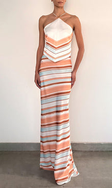 Womens | Kage Polyester Satin Lycra Maxi Skirt | Brown White