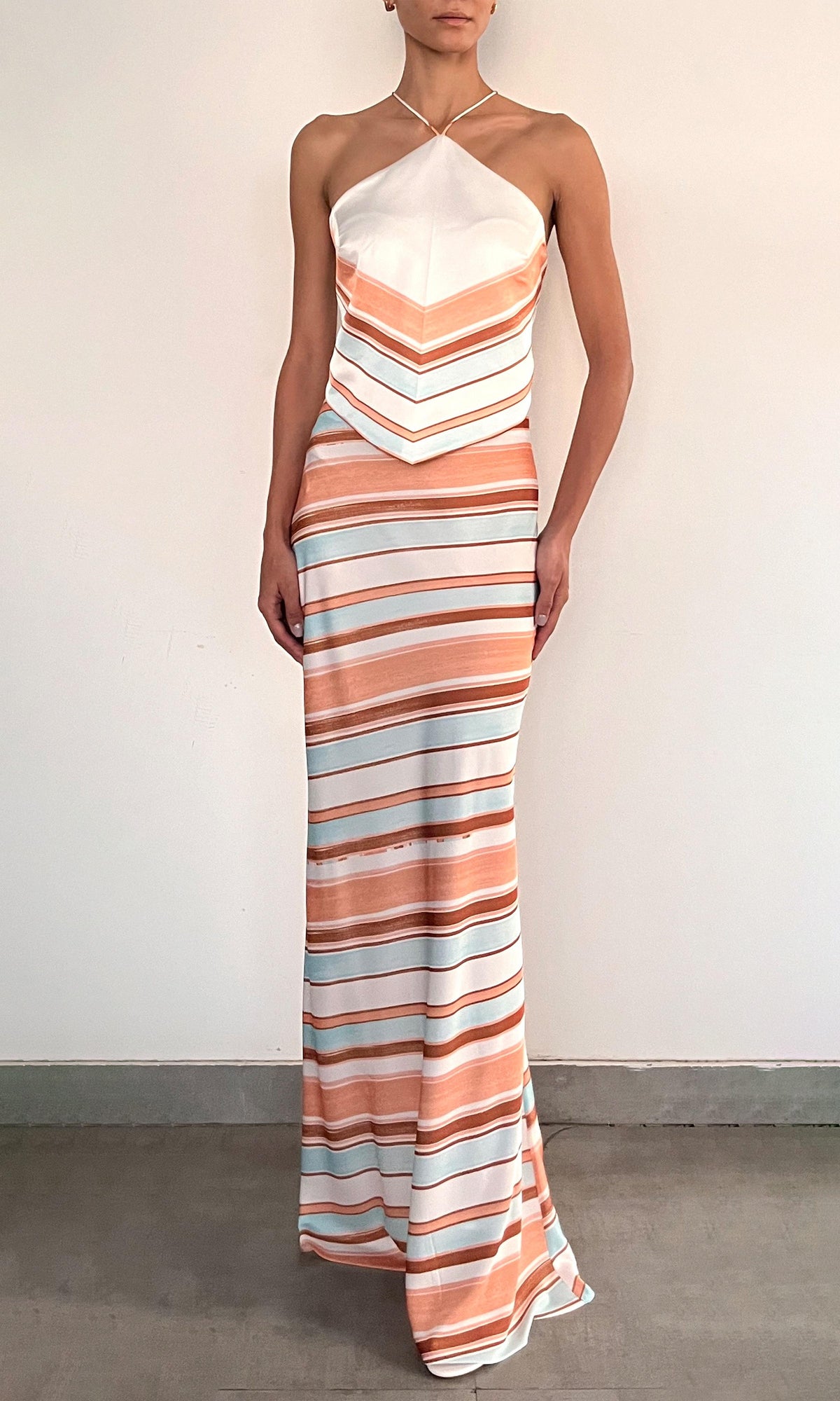Womens | Kage Polyester Satin Lycra Maxi Skirt | Brown White