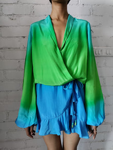 Rococo Sand | Kiki Long-Sleeve Short Dress | Blue/Green Ombre