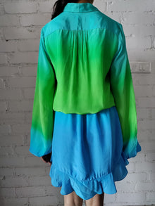 Rococo Sand | Kiki Long-Sleeve Short Dress | Blue/Green Ombre