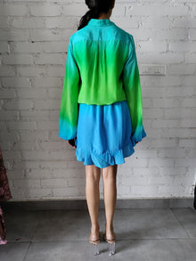 Rococo Sand | Kiki Long-Sleeve Short Dress | Blue/Green Ombre