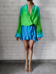 Rococo Sand | Kiki Long-Sleeve Short Dress | Blue/Green Ombre