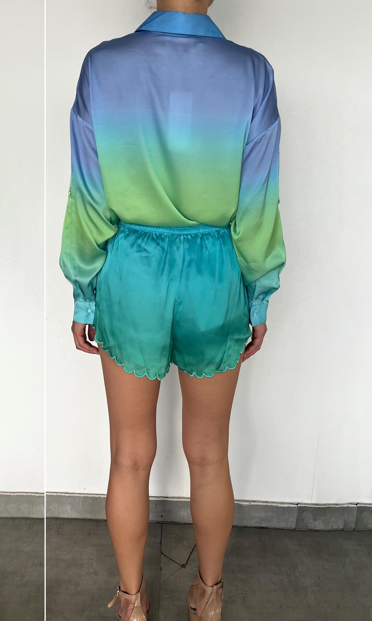 Womens | Kiki Polyester Satin Shorts - II | Teal Multi