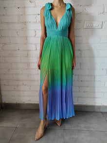 Rococo Sand | Kiki V-Neck Sleeveless Long Dress | Blue/Green Ombre