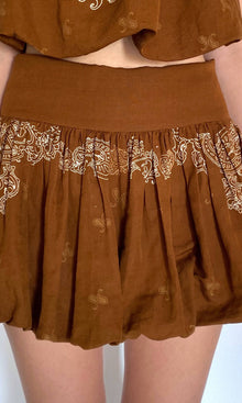 Womens | Kira Linen Cotton Bubble Hem Mini Skirt | Brown