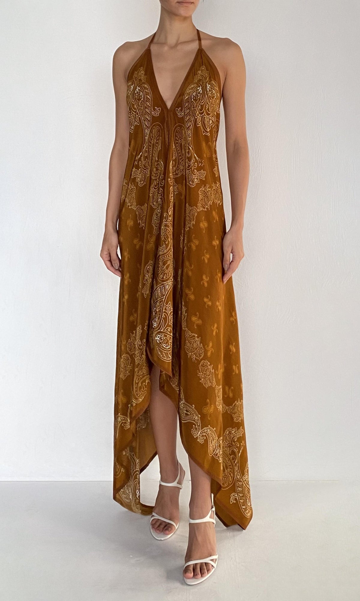 Womens | Kira Viscose Natural Crepe High-Low Handkerchief Dress | Brown