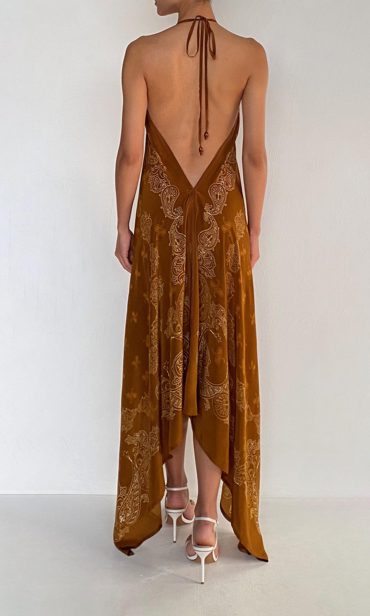 Womens | Kira Viscose Natural Crepe High-Low Handkerchief Dress | Brown
