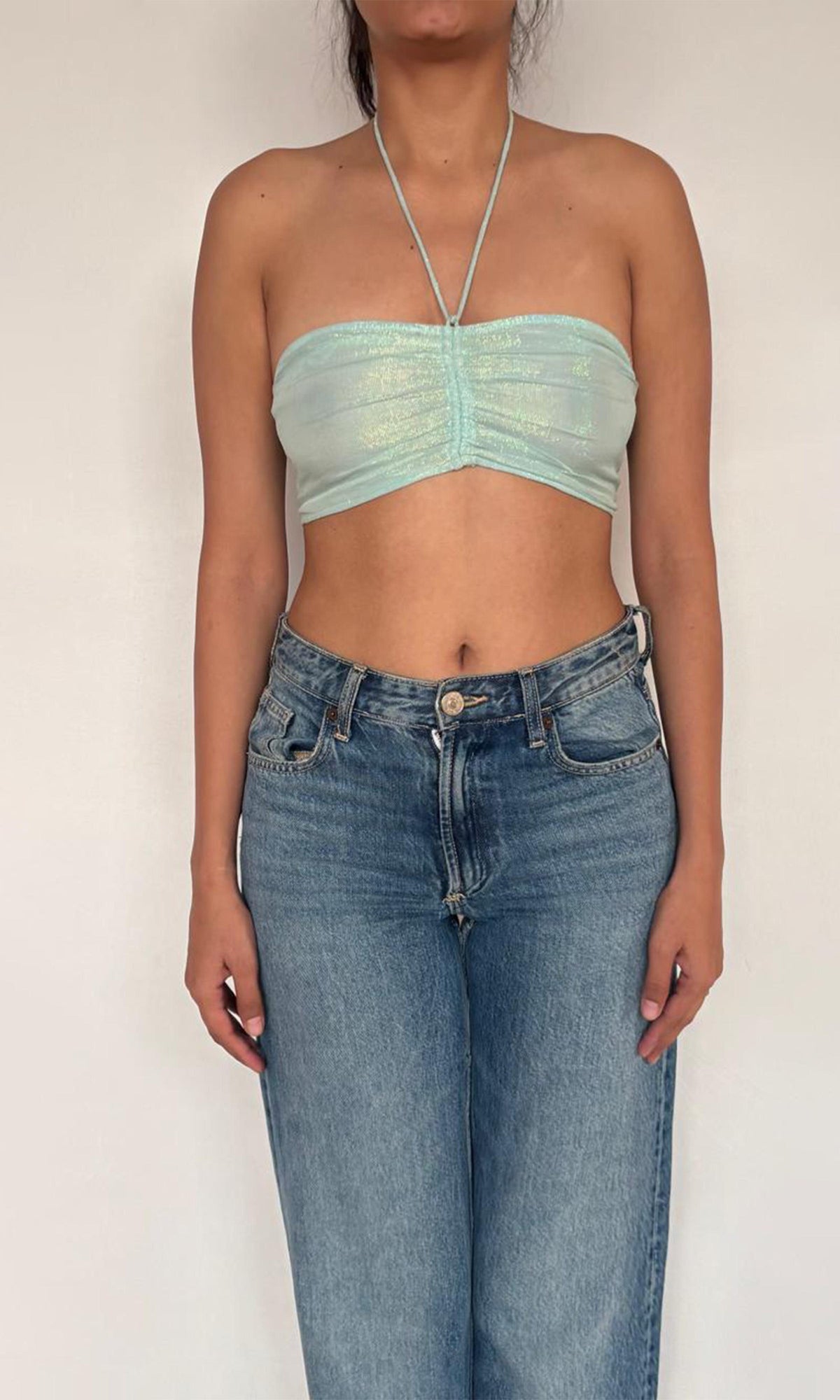 Womens | Lara Viscose Georgtte Lurex Bandeau | Aqua