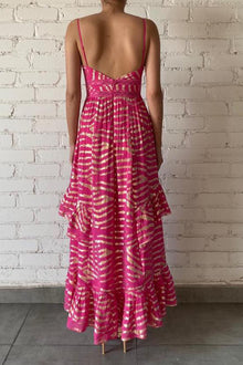 Lara V-Neck Strapline Long Dress | Fuchsia