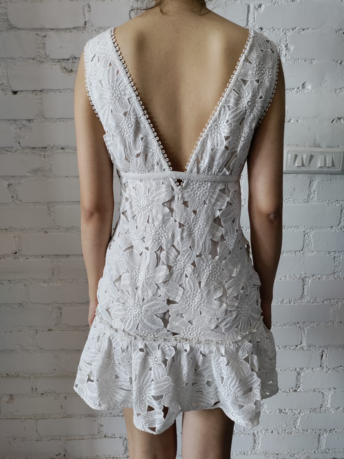 Rococo Sand | Leiko Deep V-Neck Sleeveless Short Dress | Ivory